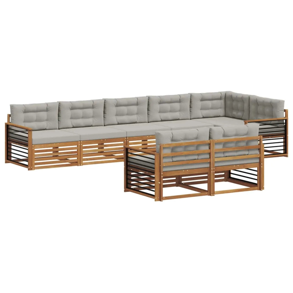 Set di divani da esterno 8 pcs Grigio Naturale e Chiaro