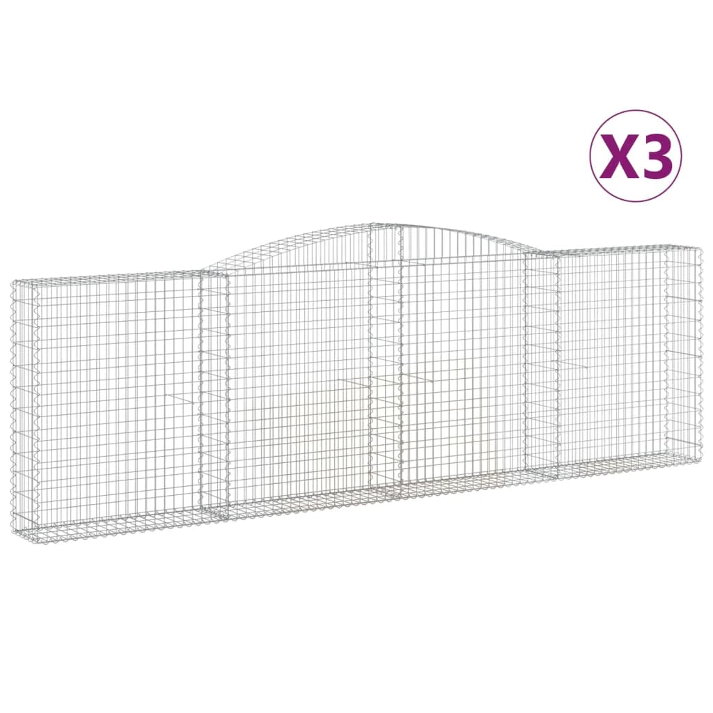 Cestini gabbioni recinzione a gabbia muro di contenimento ad arco 3 pezzi 400 x 30 x 120/140 cm ferro zincato argento 02_0040782