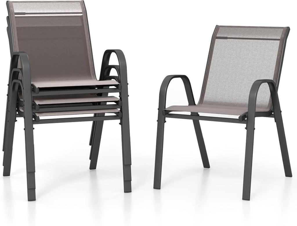 Set di 2/4 Sedie da Giardino, Poltrone in Tessuto Textilene per Esterno, Sedie Impilabili con Gambe in Metallo, Portata 150 kg, 56 x 70 x 84 cm (Nero,2)