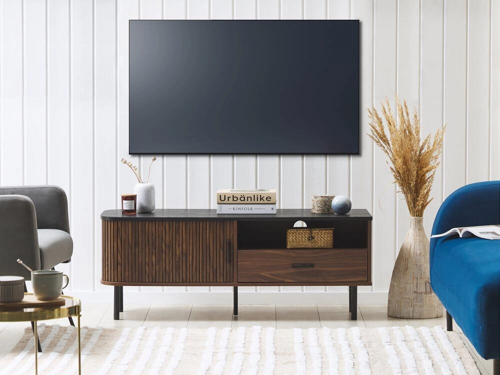 Mobile Tv in Stile Retro Legno Scuro e Nero per Televisori Fino a 54ʺ
