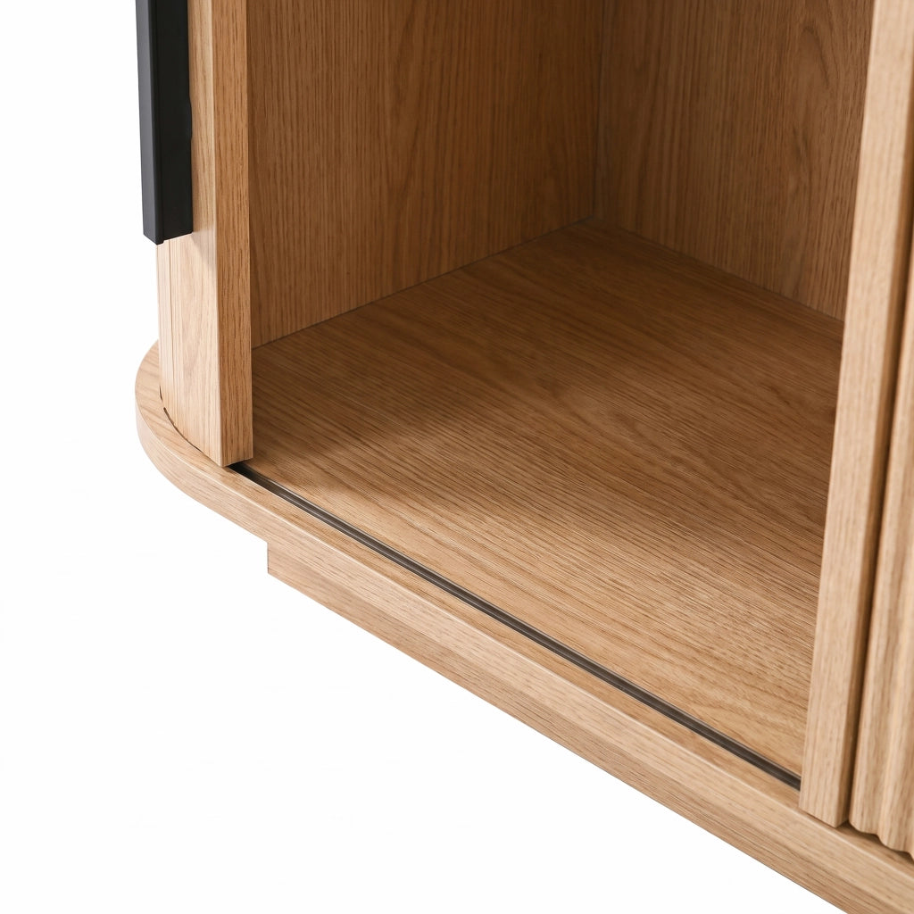 Mobile porta TV con LED, 2 cassetti e 2 ante scorrevoli, per soggiorno, in MDF e PB, naturale, 180 × 40 × 40 cm