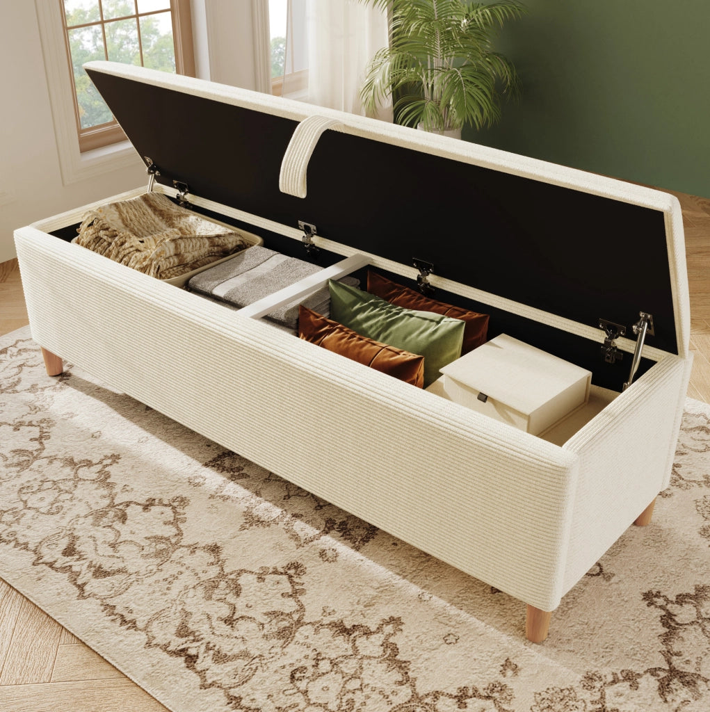 Letto 160x200 cm con LED e contenitore in legno e velluto a coste beige