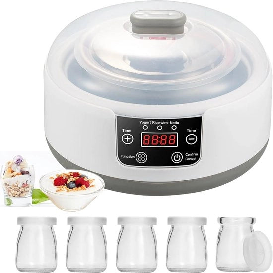 Fattore di Yogurt con 5 Vasi in Vetro e 1.2L - Per Yogurt Fatto in Casa e Fermentazione Naturale