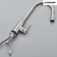 JANA | Rubinetto da cucina estensibile Premium in acciaio inox argento spazzolato | Rubinetto miscelatore ad alta pressione girevole a 360° 2 attacchi