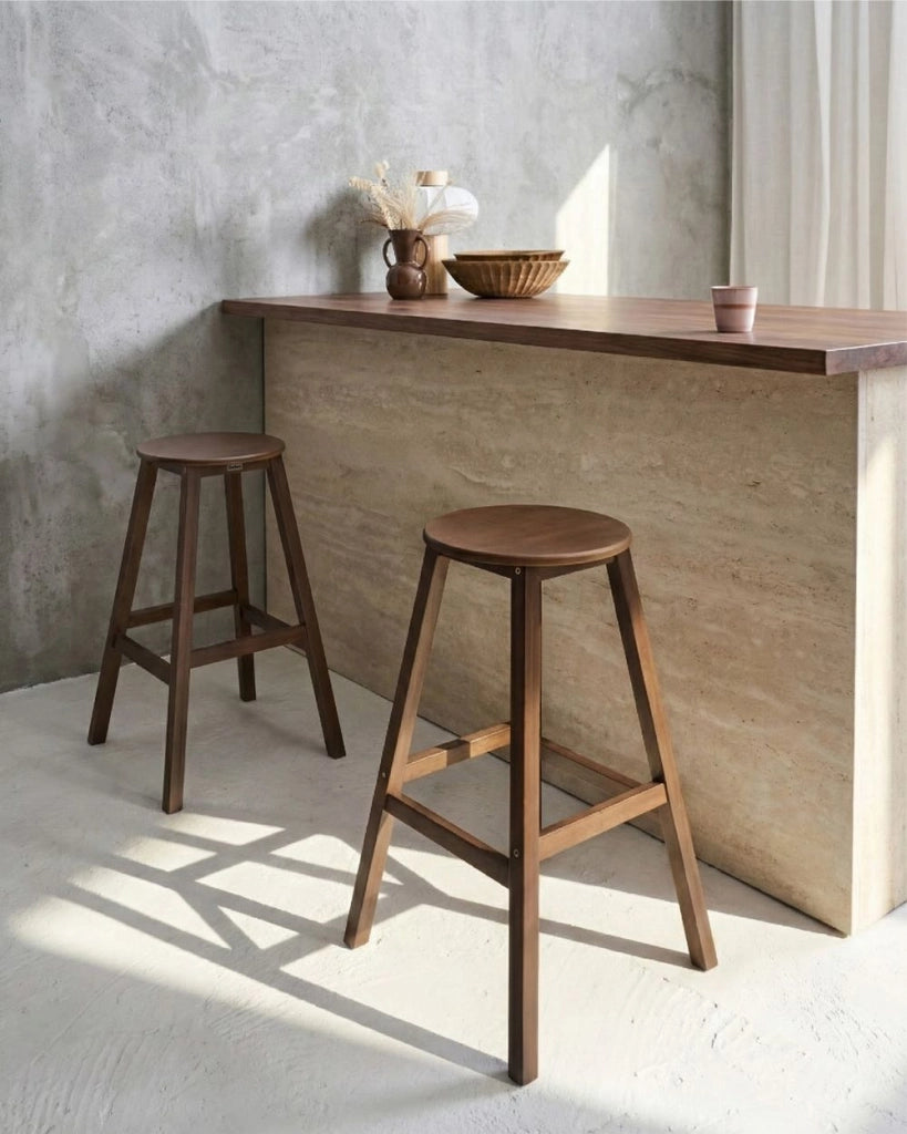 Set di 2 sgabelli da bar in legno di bambù marrone scuro, stile classico, per cucina e sala da pranzo