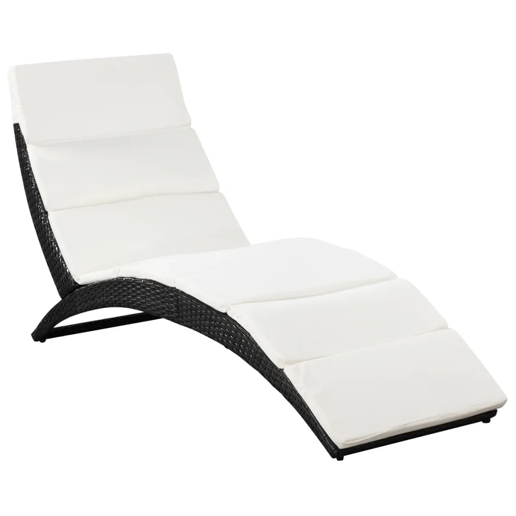 Lettino a Sdraio Pieghevole con Cuscino in Polyattan Nero 41809