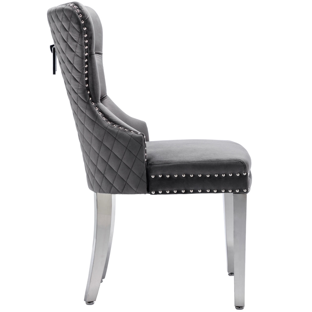 Sedie da Pranzo Set 4 Pezzi ¨C MINIMAL ¨C Velluto Grigio, Gambe in Metallo, Schienale con Borchie
