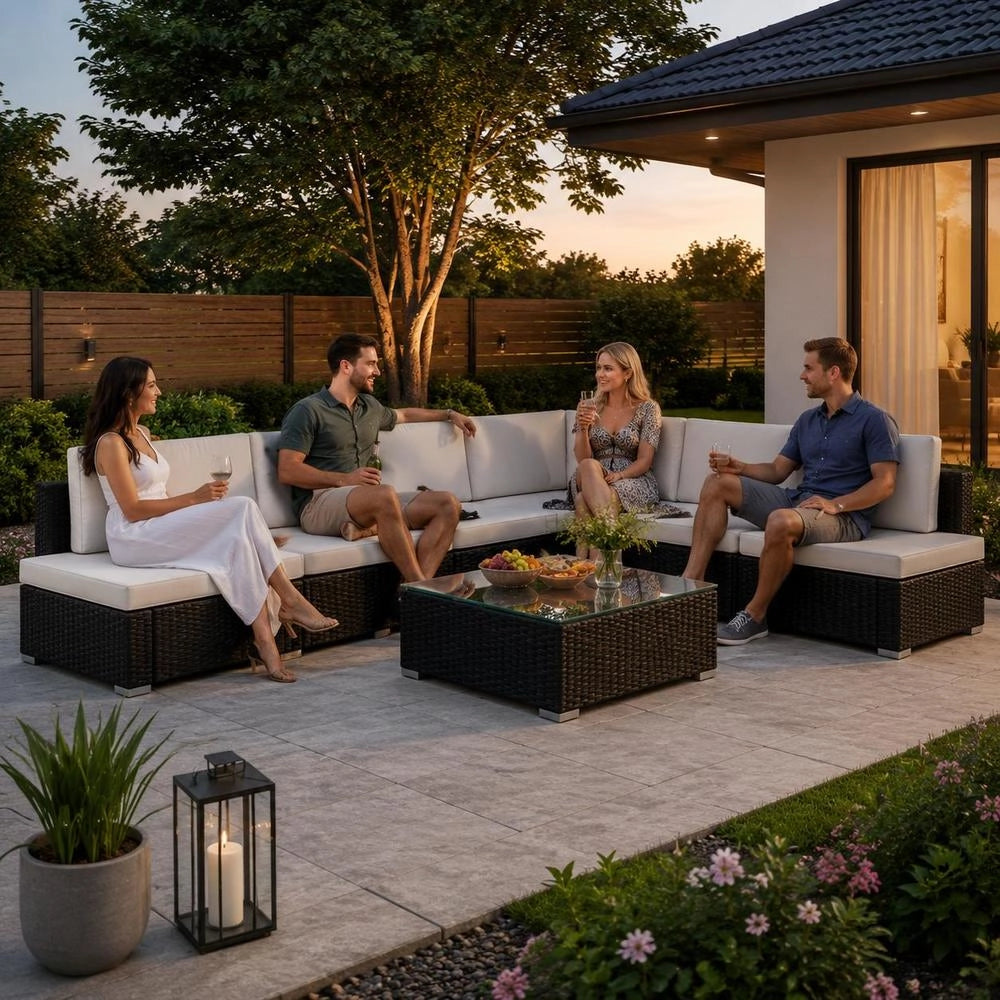 8-piece Garden Lounge Set With Cushions, Poly Rattan, Black