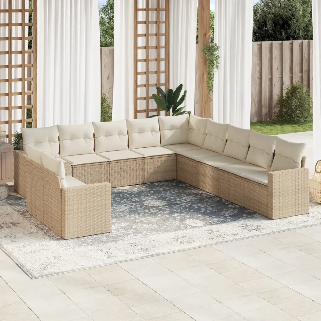 Set Divani da Giardino 11 pz con Cuscini Beige in Polyrattan 3251525