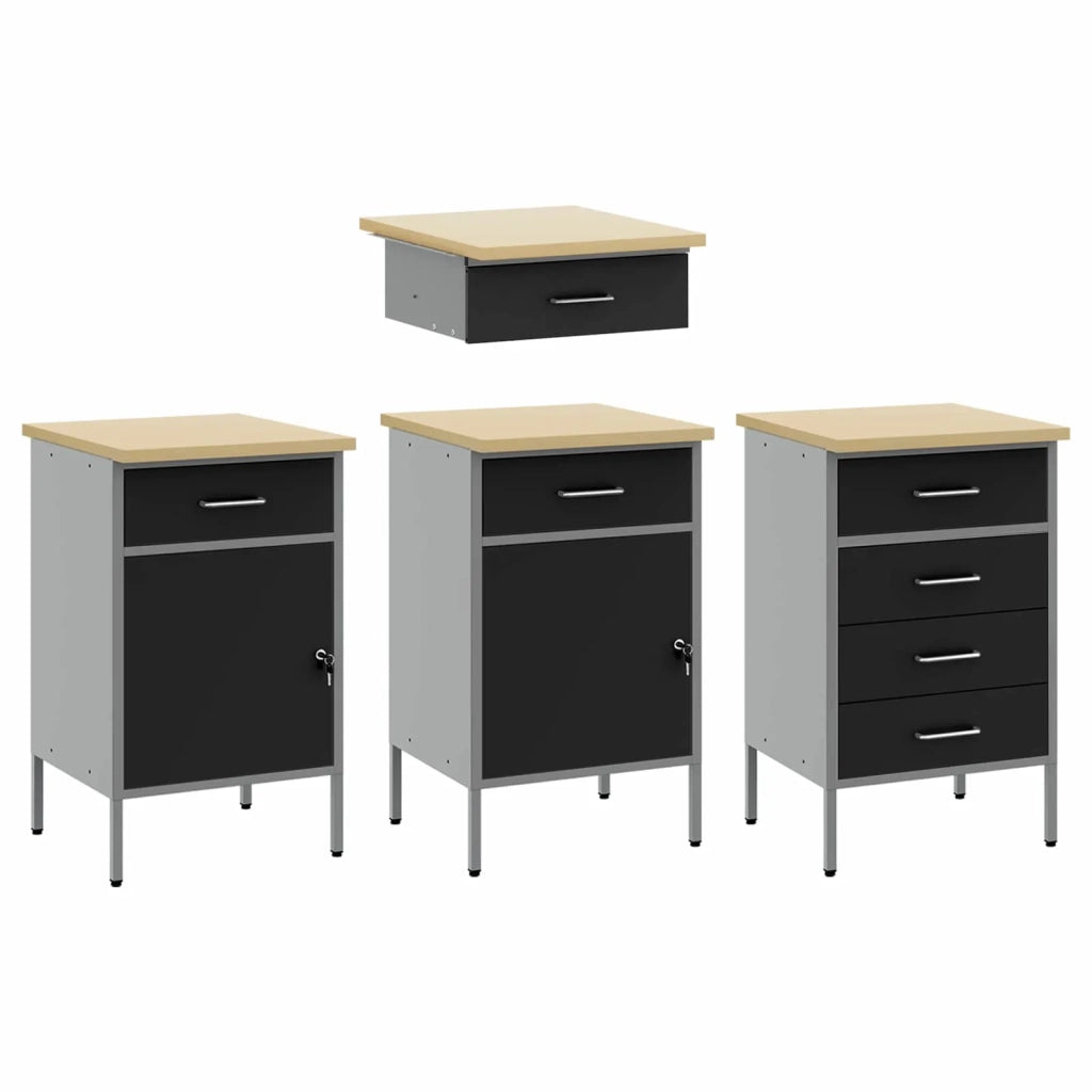 Mobile da lavoro 10 pcs Nero Legno ingegnerizzato e acciaio 3321476