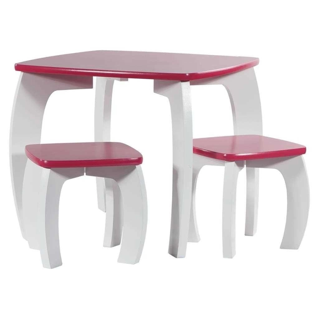 Set tavolo/2 sgabelli legno bianco/rosa
