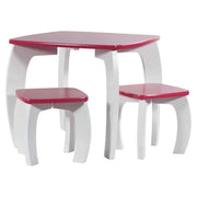 Set tavolo/2 sgabelli legno bianco/rosa