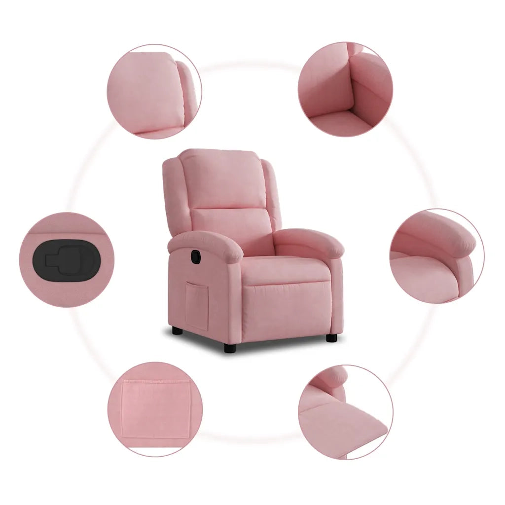 Divano Sedia-Poltrona Reclinabile Rosa in Velluto 787165