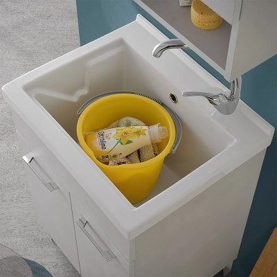 Mobile lavatoio 60x50 cm grigio calce vasca in ceramica e kit di scarico Moon
