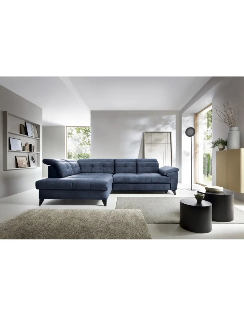 Divano ad angolo Blu 5 posti angolo sinistro chaise longue 210cm INFERNO