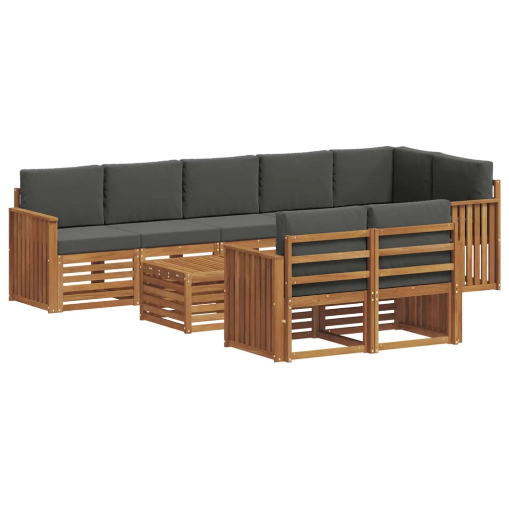 Set divani 9 pcs Naturale e Antracite Legno di Acacia Massello