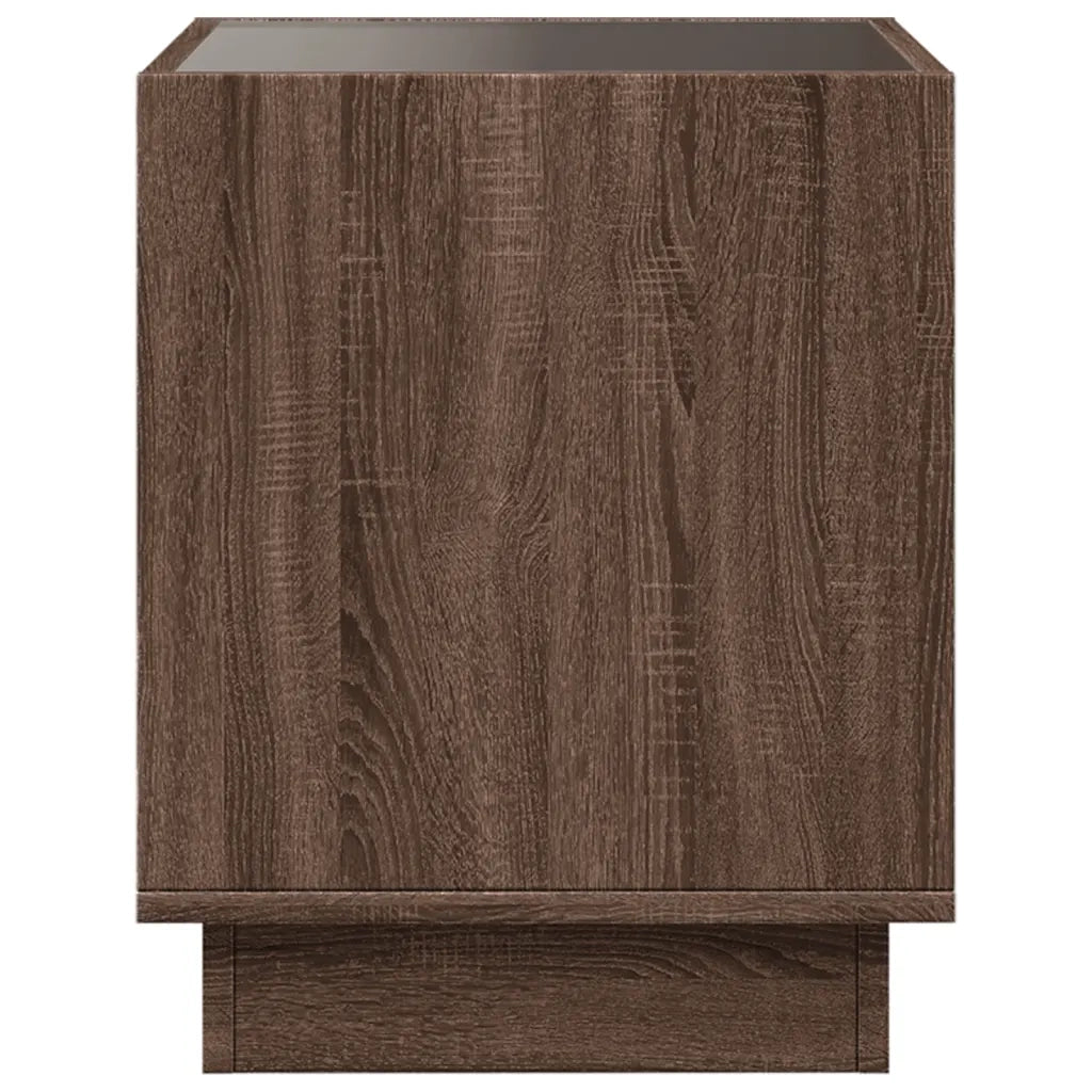 Comodino con LED Infinity-Tavolino da notte Rovere Marrone 40x40x50 cm