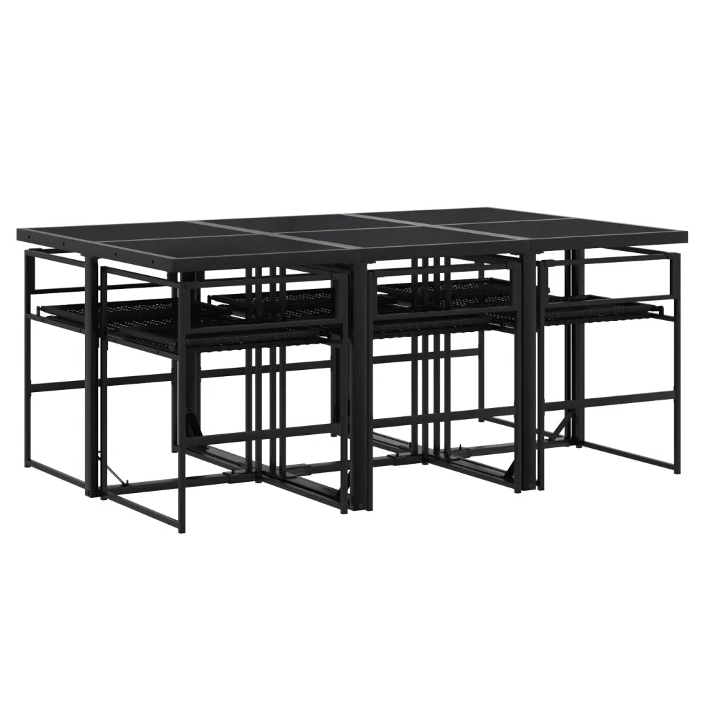 Set da Pranzo da Giardino 7 pz | Set Salotto da Giardino Nero con Cuscini in Polyrattan