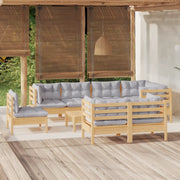 Set Divani da Giardino 9 pz con Cuscini Grigi Massello di Pino 3096519