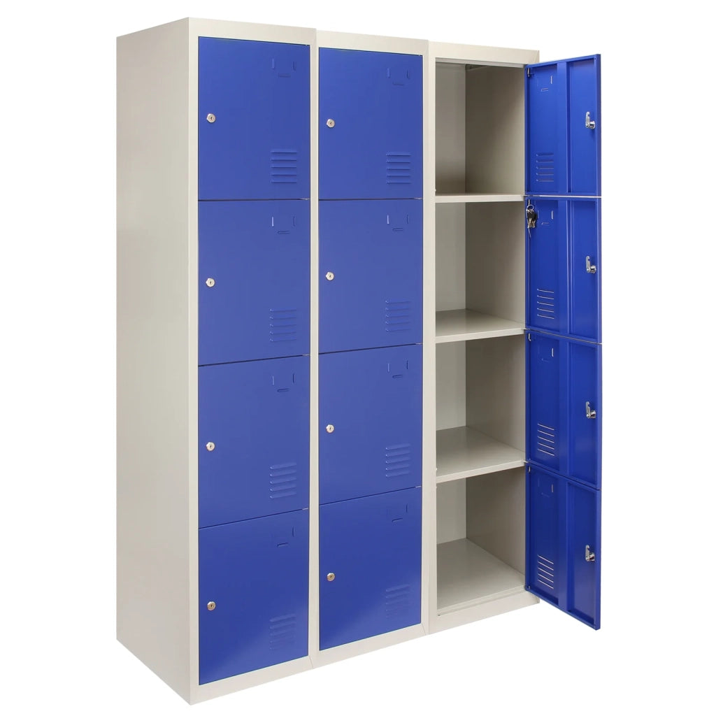 3 Armadietti da Montare con 4 Porte Blu Acciaio per Scuole Palestre e Spogliatoi
