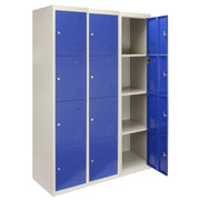 3 Armadietti da Montare con 4 Porte Blu Acciaio per Scuole Palestre e Spogliatoi