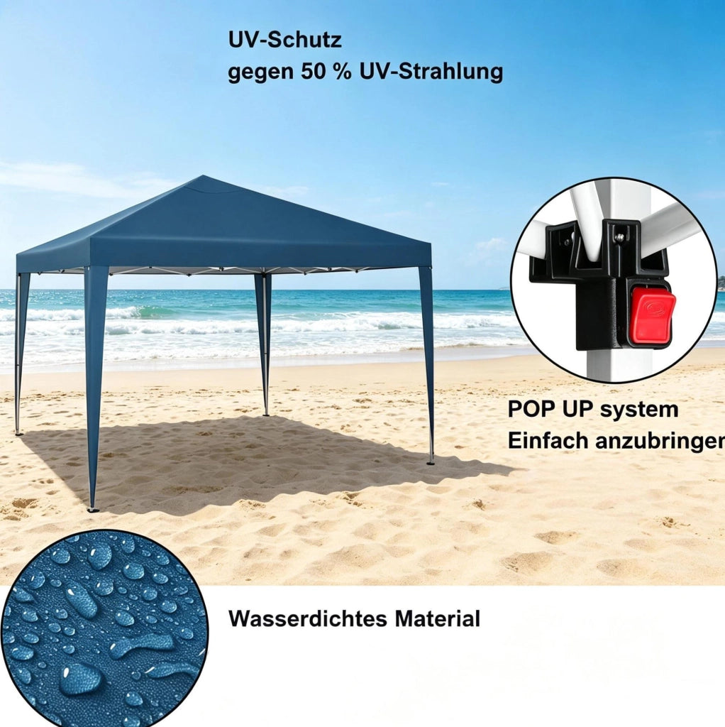 Gazebo pieghevole 3x3 m blu con altezza regolabile