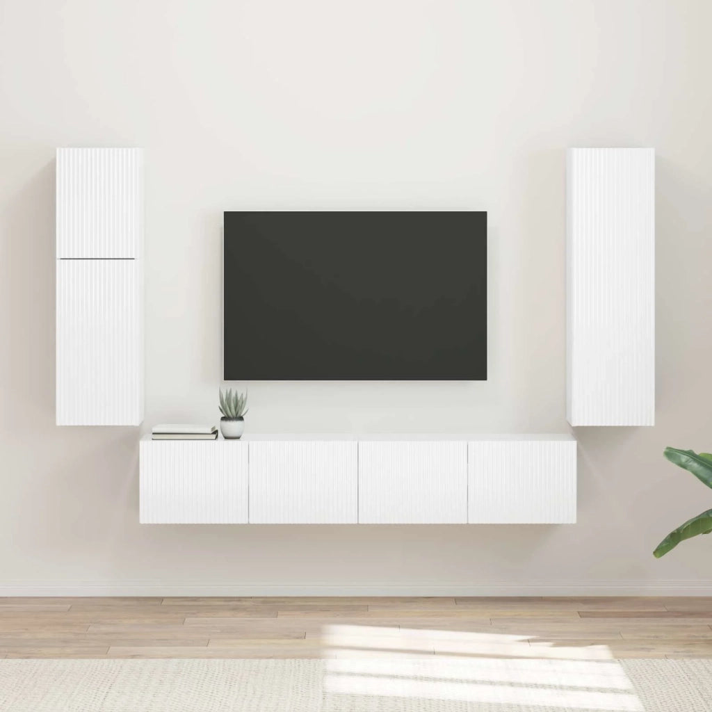 Set mobile TV 4 pz | Armadietto TV | Mobile Porta TV Bianco Lucido Legno multistrato