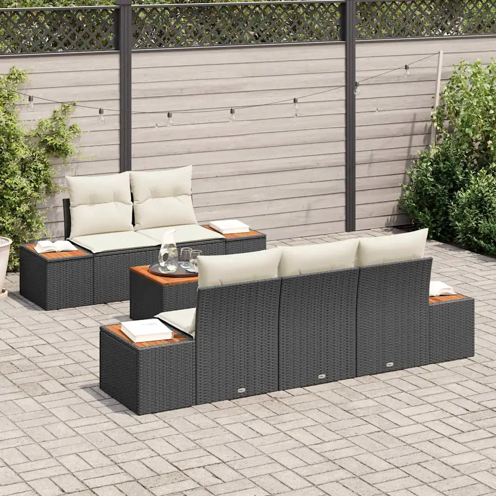 Set Divano da Giardino con cuscino 6 pcs Nero Poly Rattan 3348023