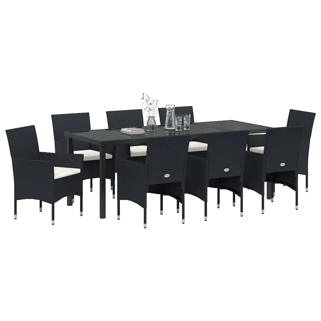 Set da Pranzo per Giardino con cuscino 9 pcs Nero polyrattan 3379729