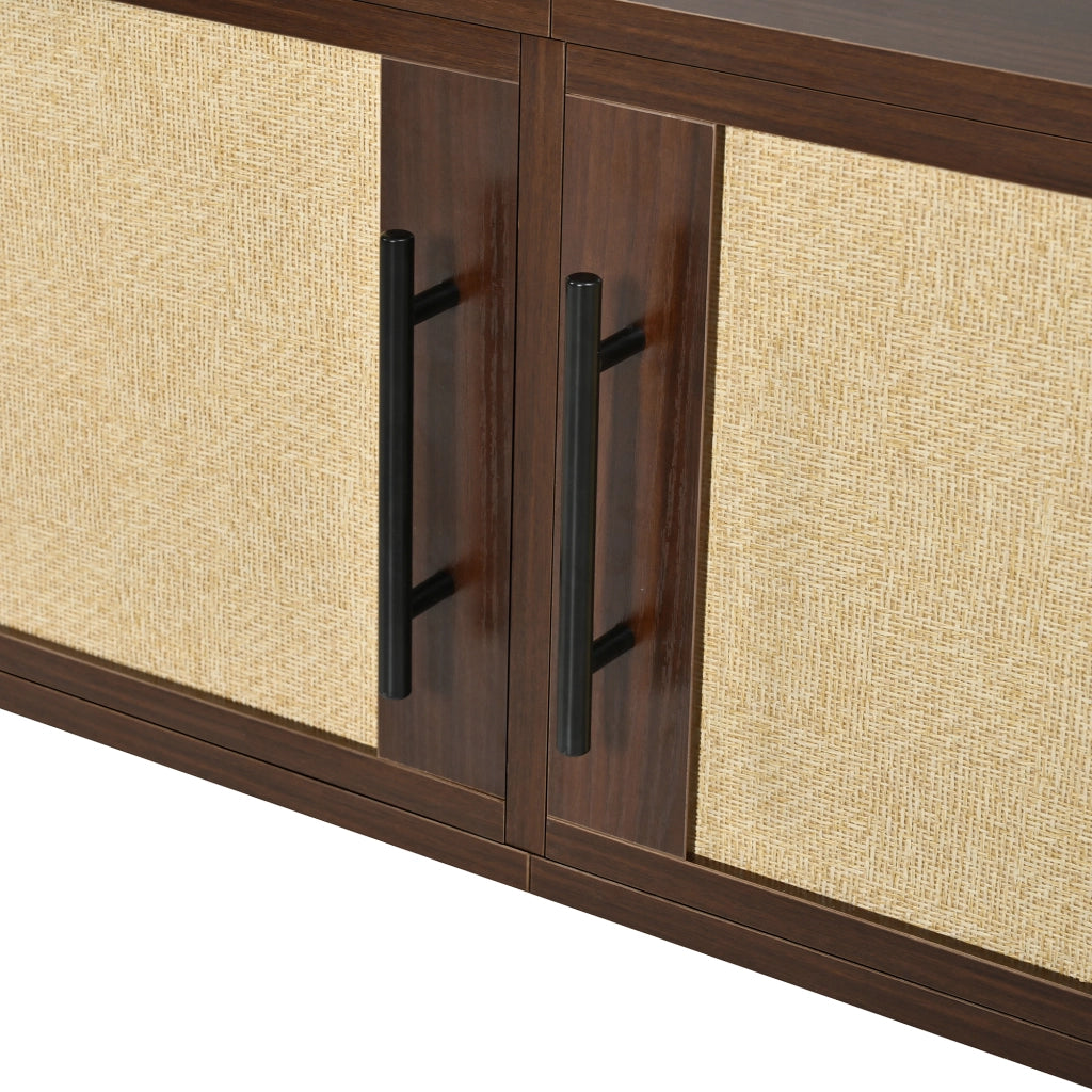Mobile TV 180x40x45 cm con 4 ante e frontali intrecciati in MDF noce