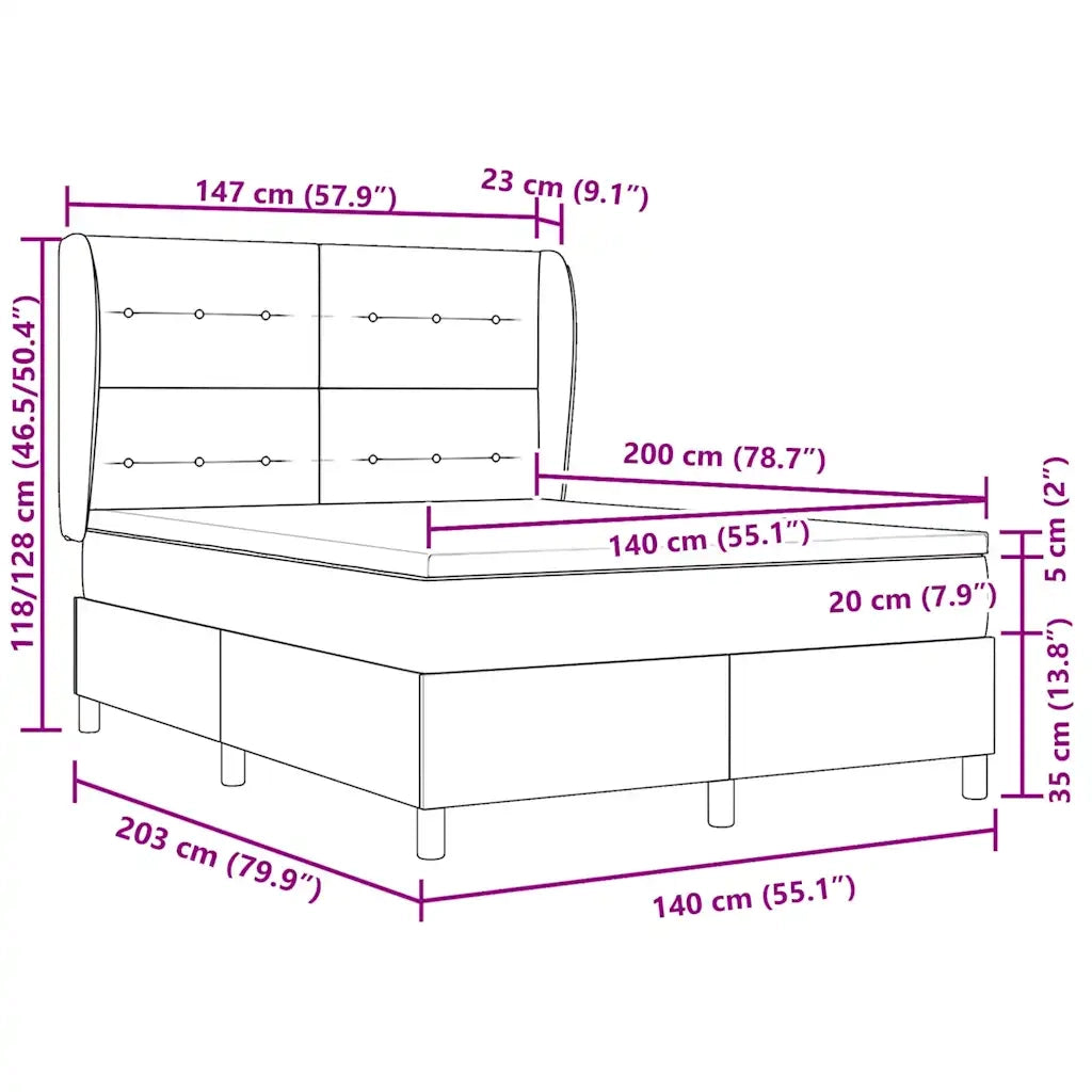 Letto a molle con materasso Nero 200 x 140 cm Velluto 3340930