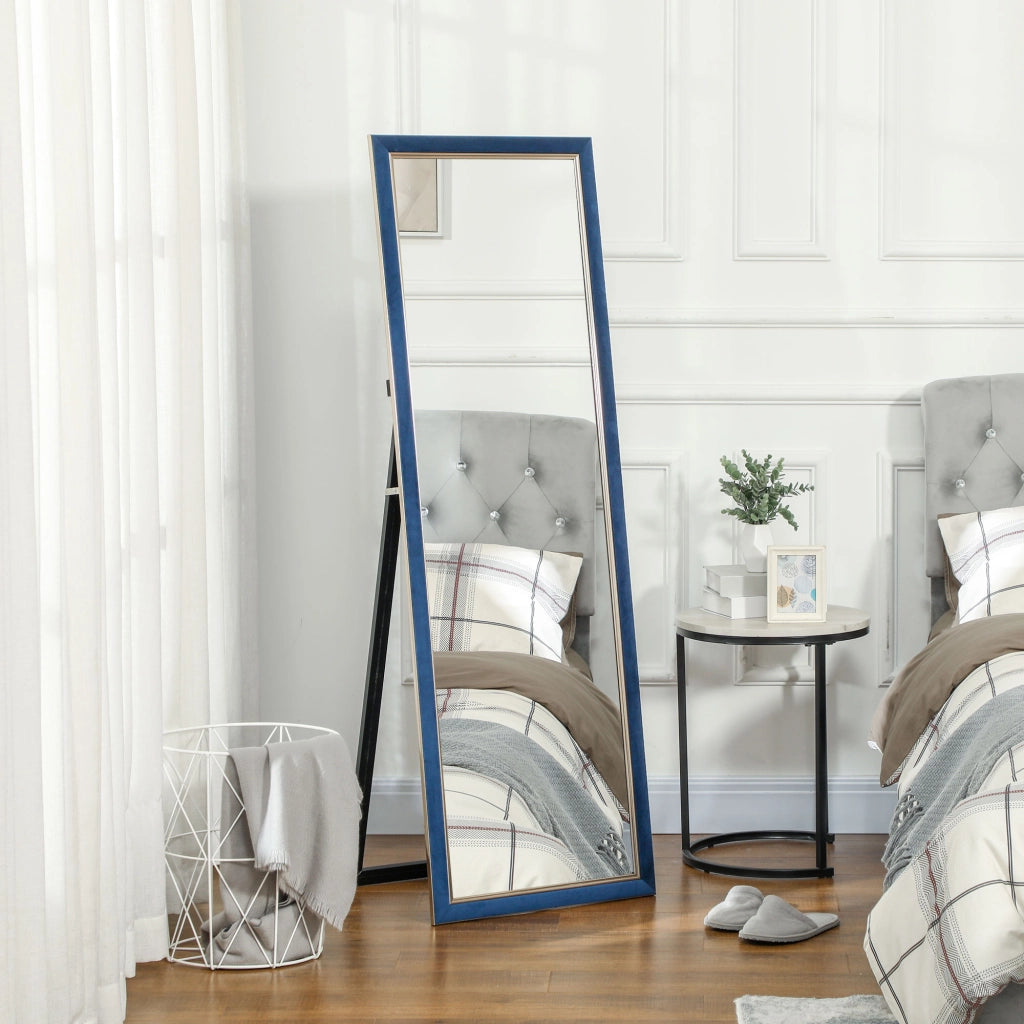 Specchio a Pieno Corpo con Cornice in Velluto ¨C Minimal ¨C Blu 150x50 cm