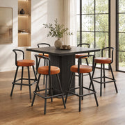 Sgabello da bar con schienale ergonomico e poggiapiedi, in pelle PU e metallo, Marrone