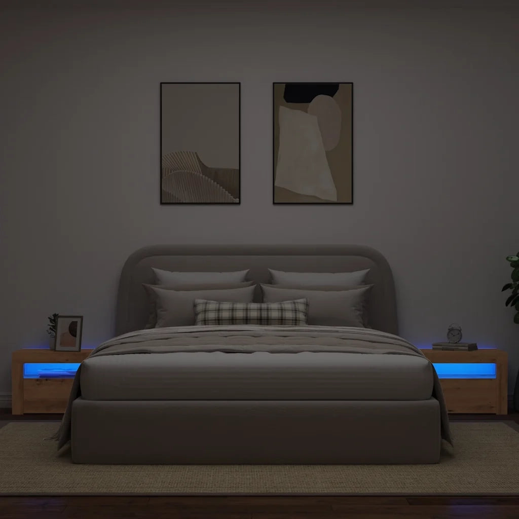 Comodini 2 pz con Luci LED-Set di 2 Tavolino da notte Rovere Artigianale 60x35x40 cm