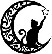 Decorazione per Parete in Metallo con Gatto sulla Luna - Ideale per gli Amanti dei Gatti - Adatto per Salotto, Camera da Letto e Giardino