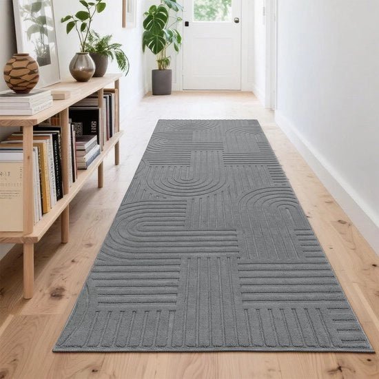Tappeto di Passaggio Grigio 80x240 cm, Tappeto Antiscivolo per Cucina, Tappeto di Passaggio Moderno per Entrata, Camera da Letto, Salotto