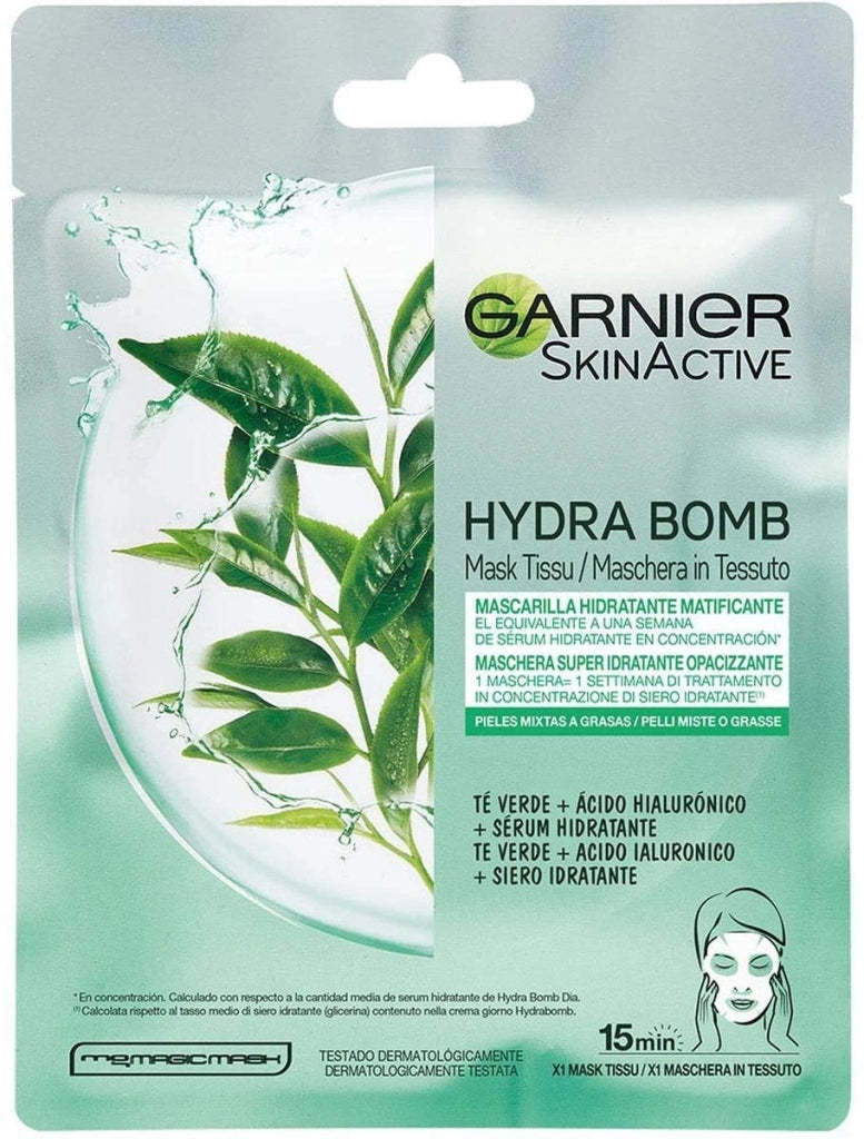 GARNIER SKIN ACTIVE MASCHERA IN TESSUTO AL TÈ VERDE PER PELLI MISTE O GRASSE