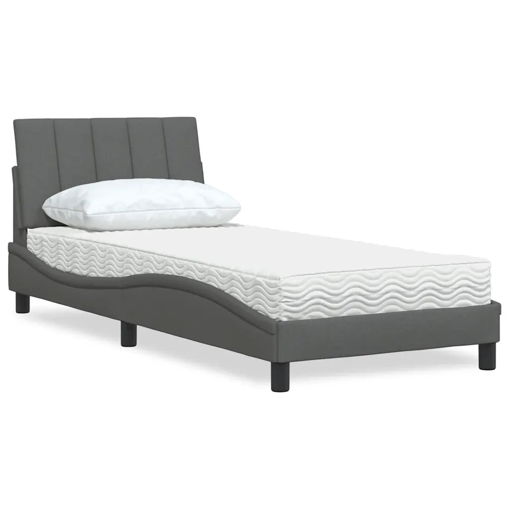Letto con Materasso Hanko Grigio Scuro 80x200 cm in Tessuto