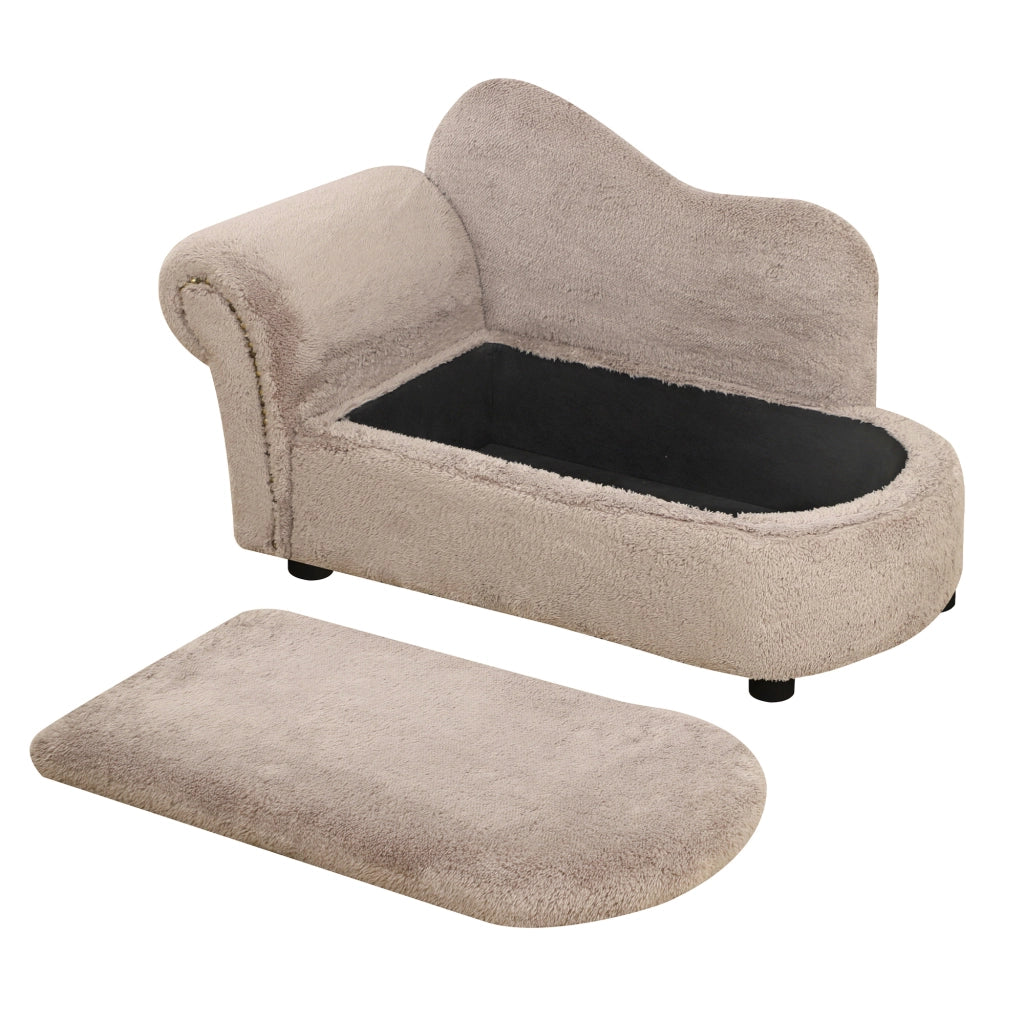 Divano per cani ¨C zephmum ¨C 80x40x46 cm, beige, velluto, legno