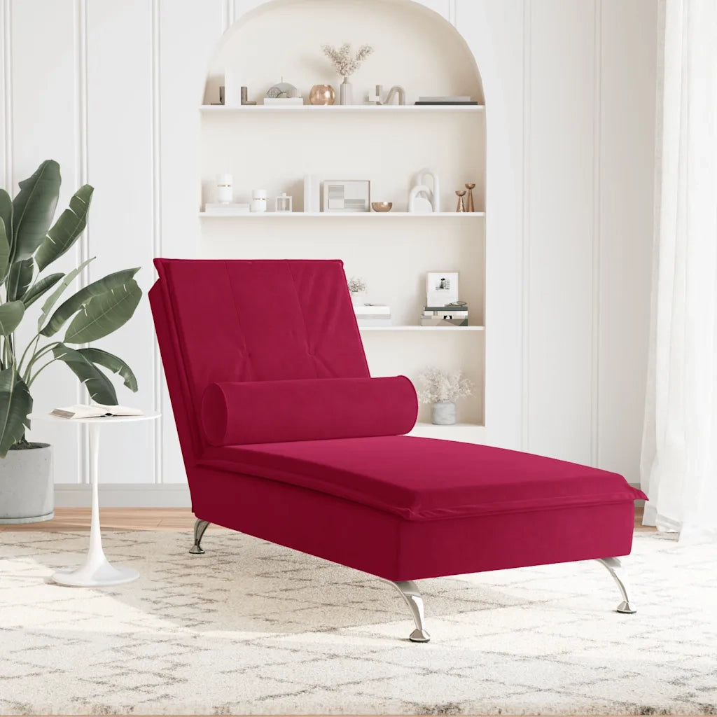 Chaise Longue Massaggi con Cuscino a Rullo Rosso Vino Velluto CFW7915513