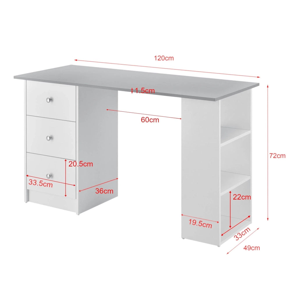 Scrivania da ufficio postazione computer con 3 cassetti legno melaminico 120 cm bianco e grigio 03_0004710