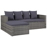 Set Divani da Giardino 4 pz con Cuscini in Polyrattan Grigio 43956