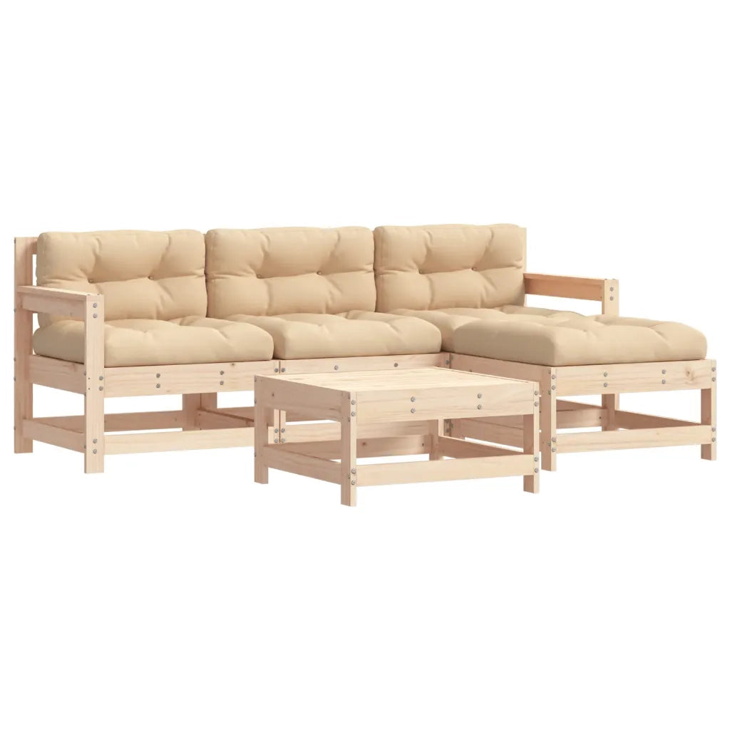 Set Divani da Giardino 5 pz con Cuscini in Legno Massello