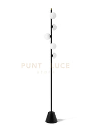 POMI' LAMPADA DA TERRA 5 LUCI NERO CON PARTICOLARI OTTONE ATTACCO G9