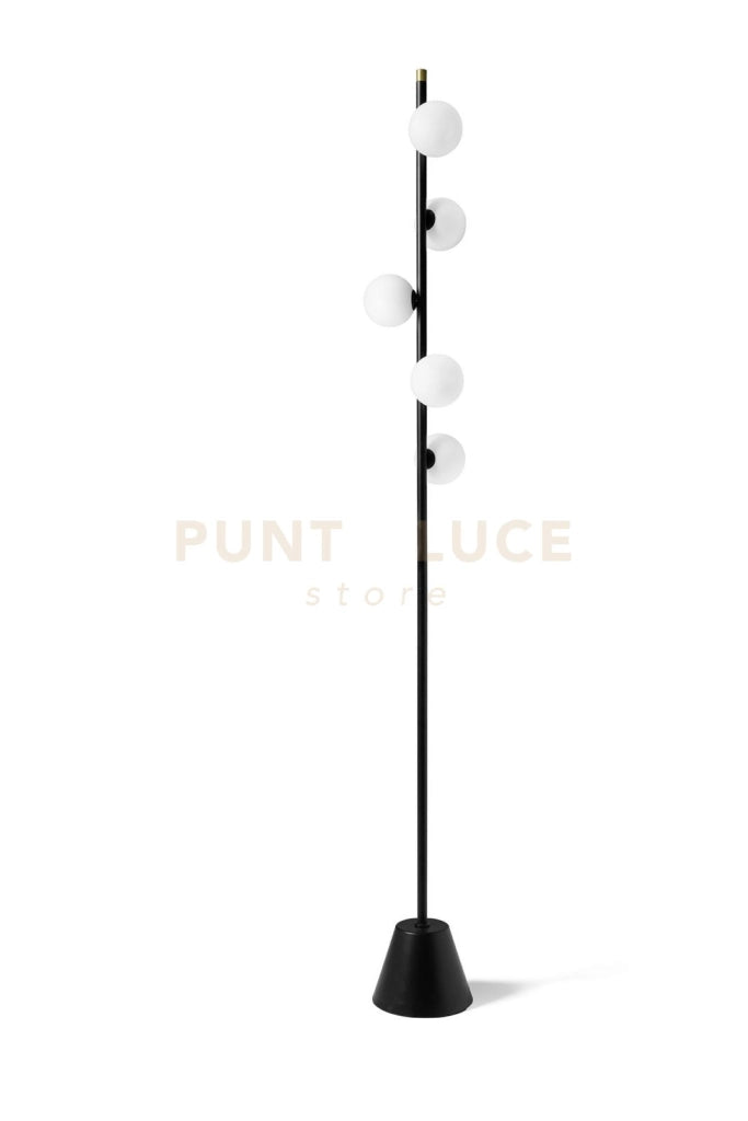 POMI' LAMPADA DA TERRA 5 LUCI NERO CON PARTICOLARI OTTONE ATTACCO G9