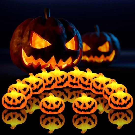 Lanterne led illuminate decorative pomponi decorazione autunnale Halloween con - 12 pezzi.