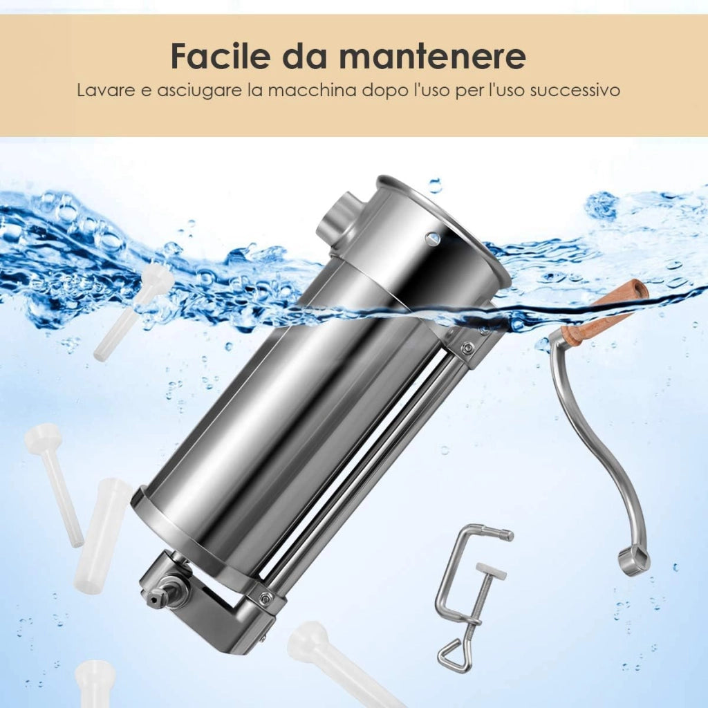 5 kg Insaccatrice per Salsiccia Macchina per la Produzione di Salsicce Insaccatrice Manuale per Uso Domestico, Salsicce Siringa con 6 Tubi di Riempimento