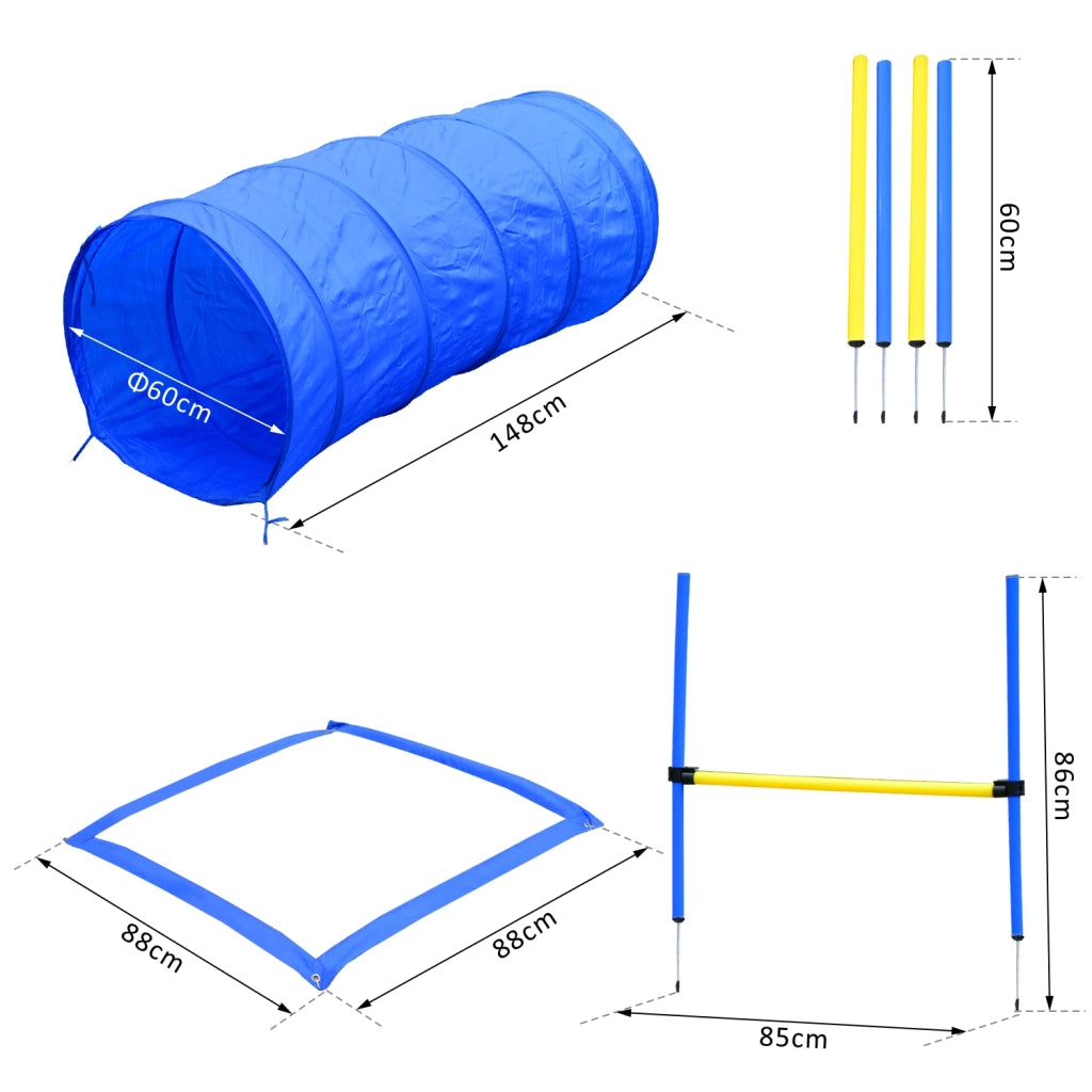 EasyComfort Set Agility Dog per Addestramento Cani con Tunnel, Slalom e Ostacolo, Sacca di Trasporto, Giallo e Blu