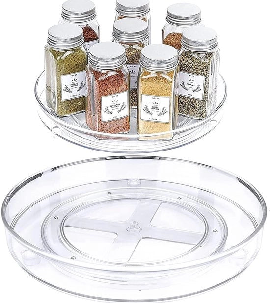 Organizzatore per cucina Rotante a 360° - Plateau trasparente - Ideale per spezie, olio e marmellata - Utile per frigorifero e armadietto
