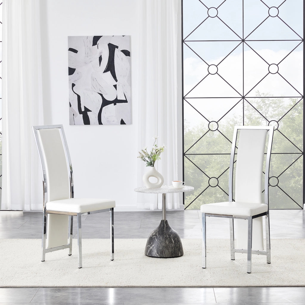 Sedie da Pranzo Set 2 Pezzi ¨C MINIMAL ¨C Similpelle Bianca, Struttura Metallo Silver, 109 cm